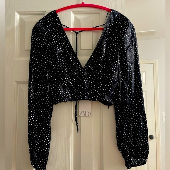 ZARA NWT Silk Tie Back Blouse M - Picture 2 of 7